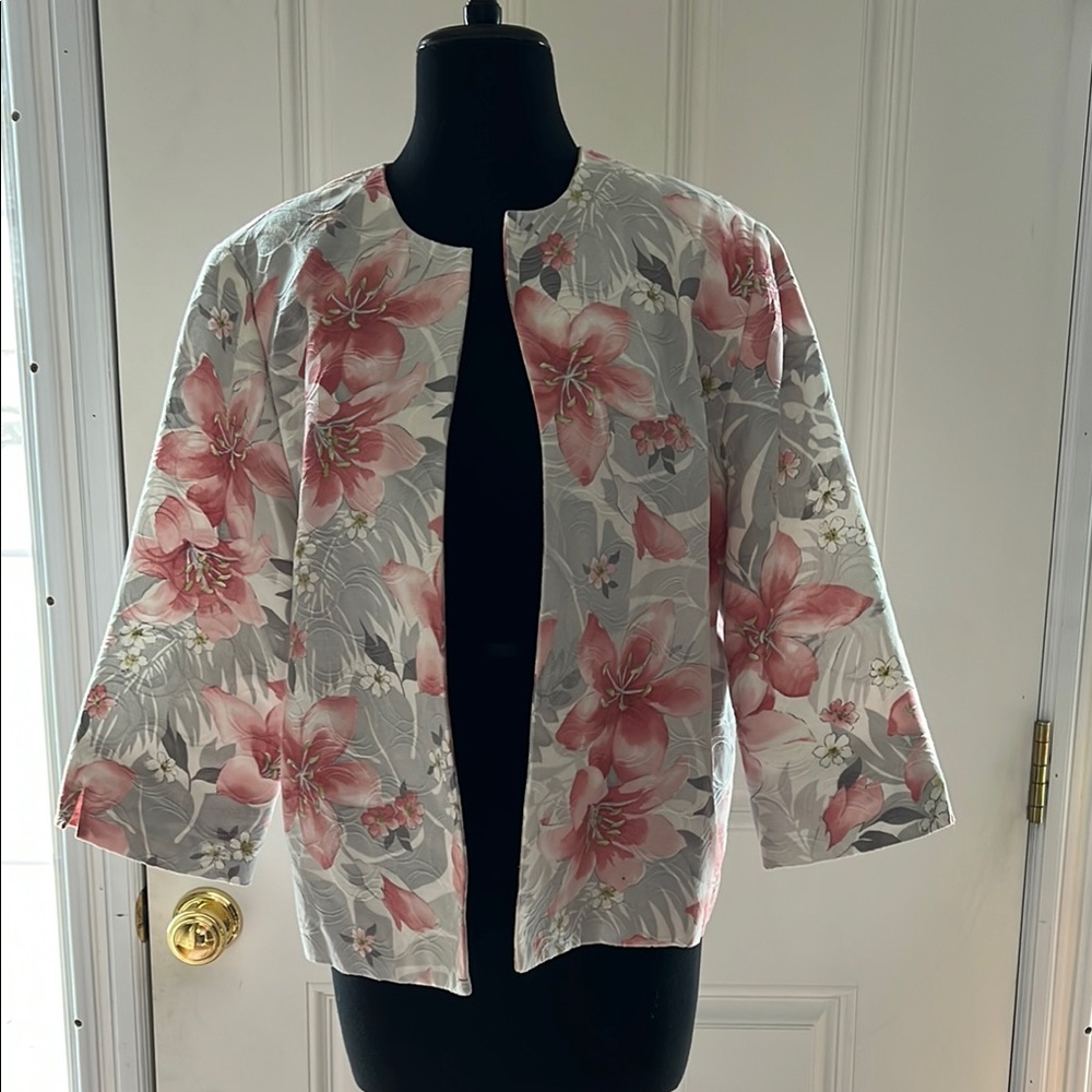 Floral Women's Jacket - Pink and Gray
